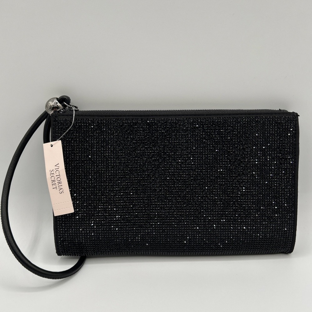 Victoria's Secret Black Rhinestone Crystal Wristlet Wallet Sparkle Clutch Bag